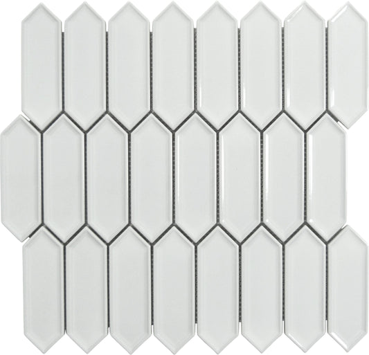 Decko Esprit White Elongated Hexagon Tile Euro Glass