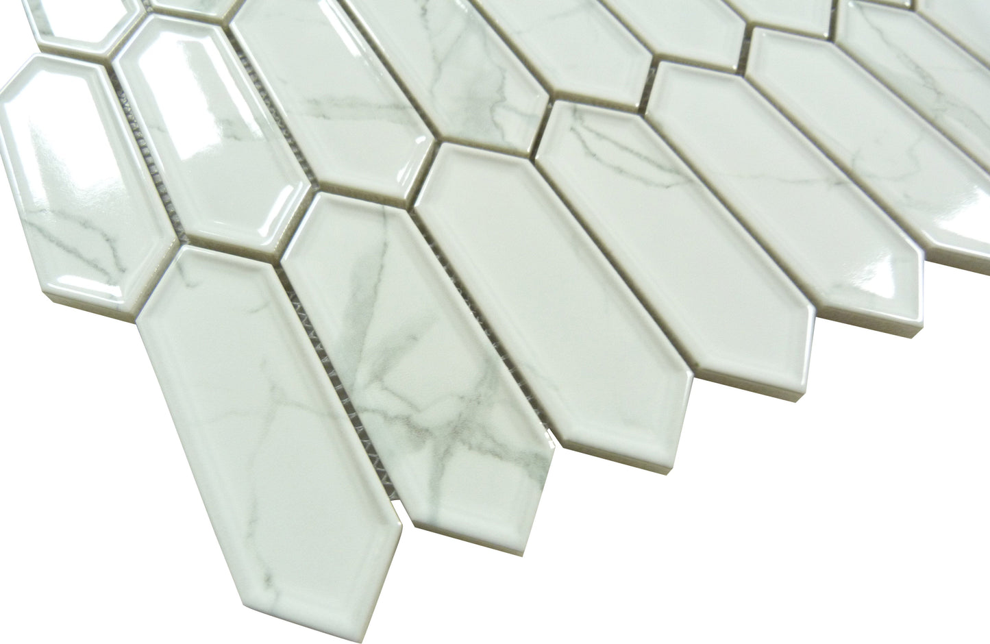 Decko French Vuillard White Elongated Hexagon Tile Euro Glass