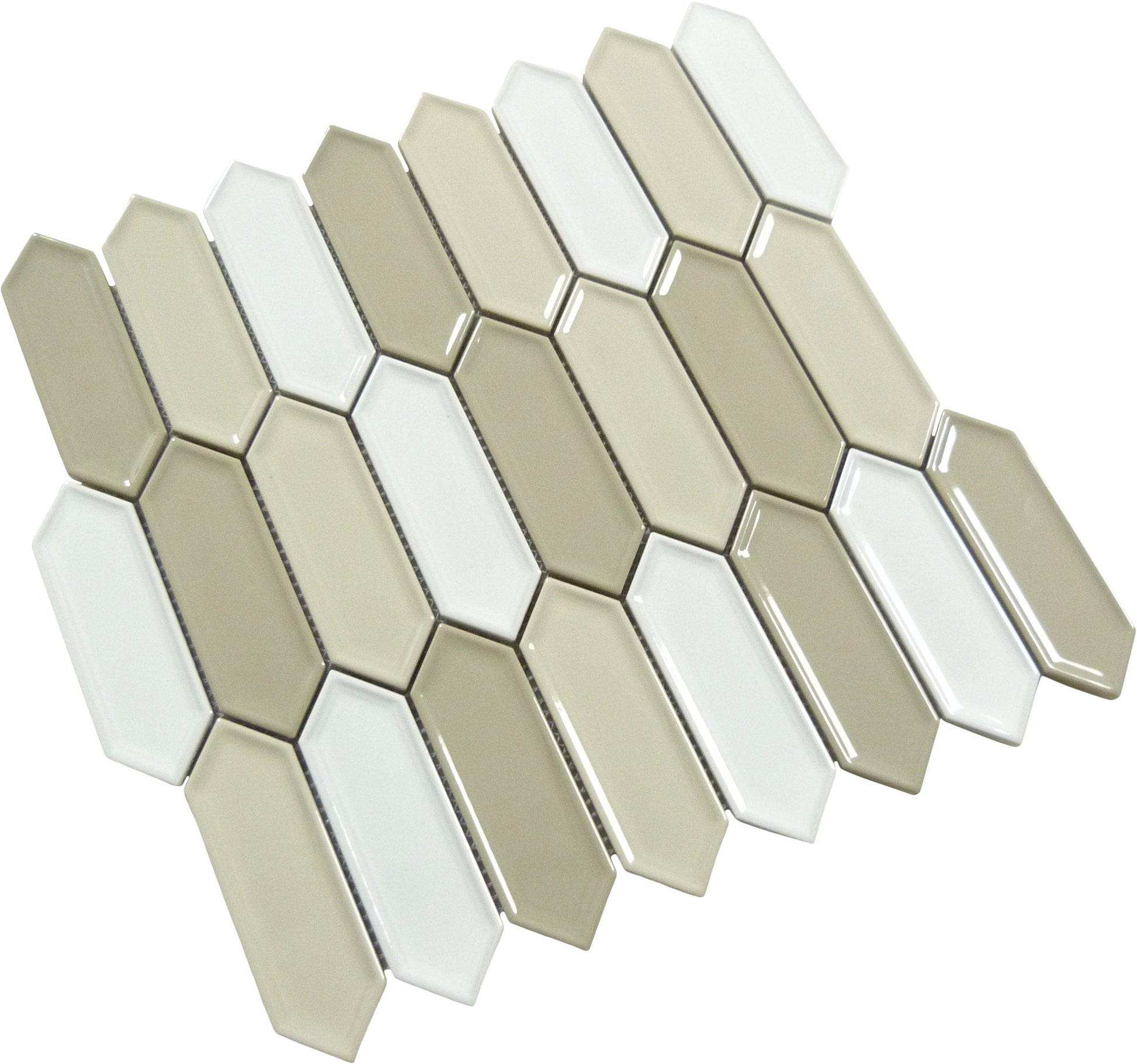 Decko Mid Century Beige Elongated Hexagon Tile Euro Glass