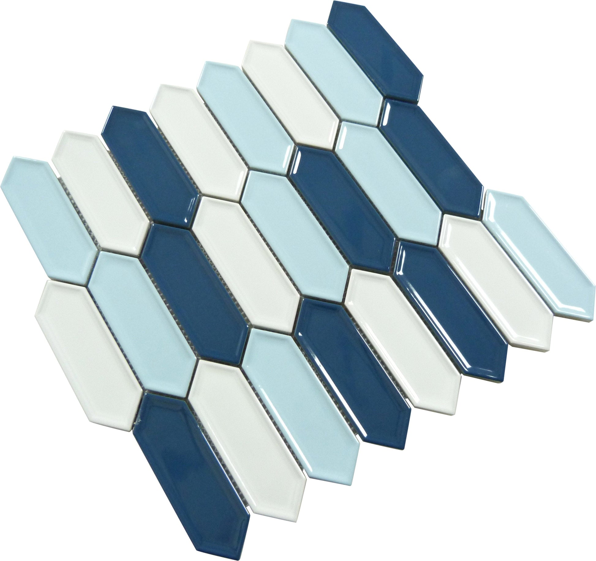 Decko Vivid Sky Blue Elongated Hexagon Tile Euro Glass