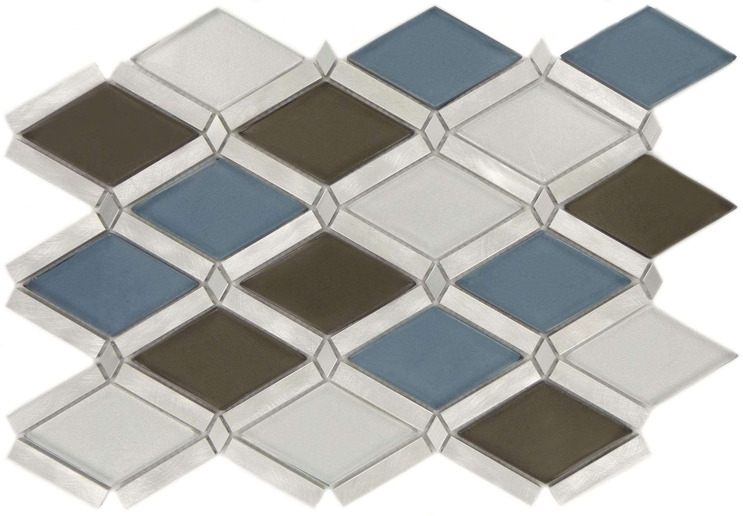 Cerulean Gaze Diamond Blue Brushed Aluminum & Glass Tile Euro Glass