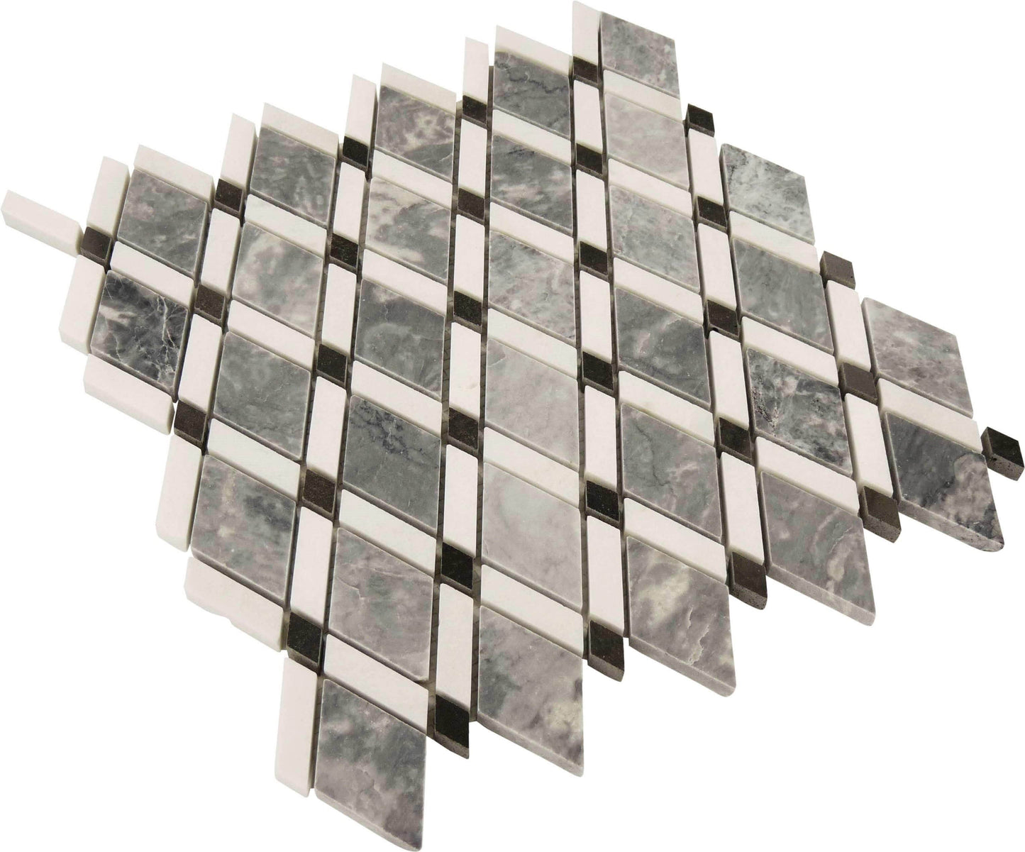 Mugworth Thassos White and Basalt Diamond Polished Stone Tile Euro Glass