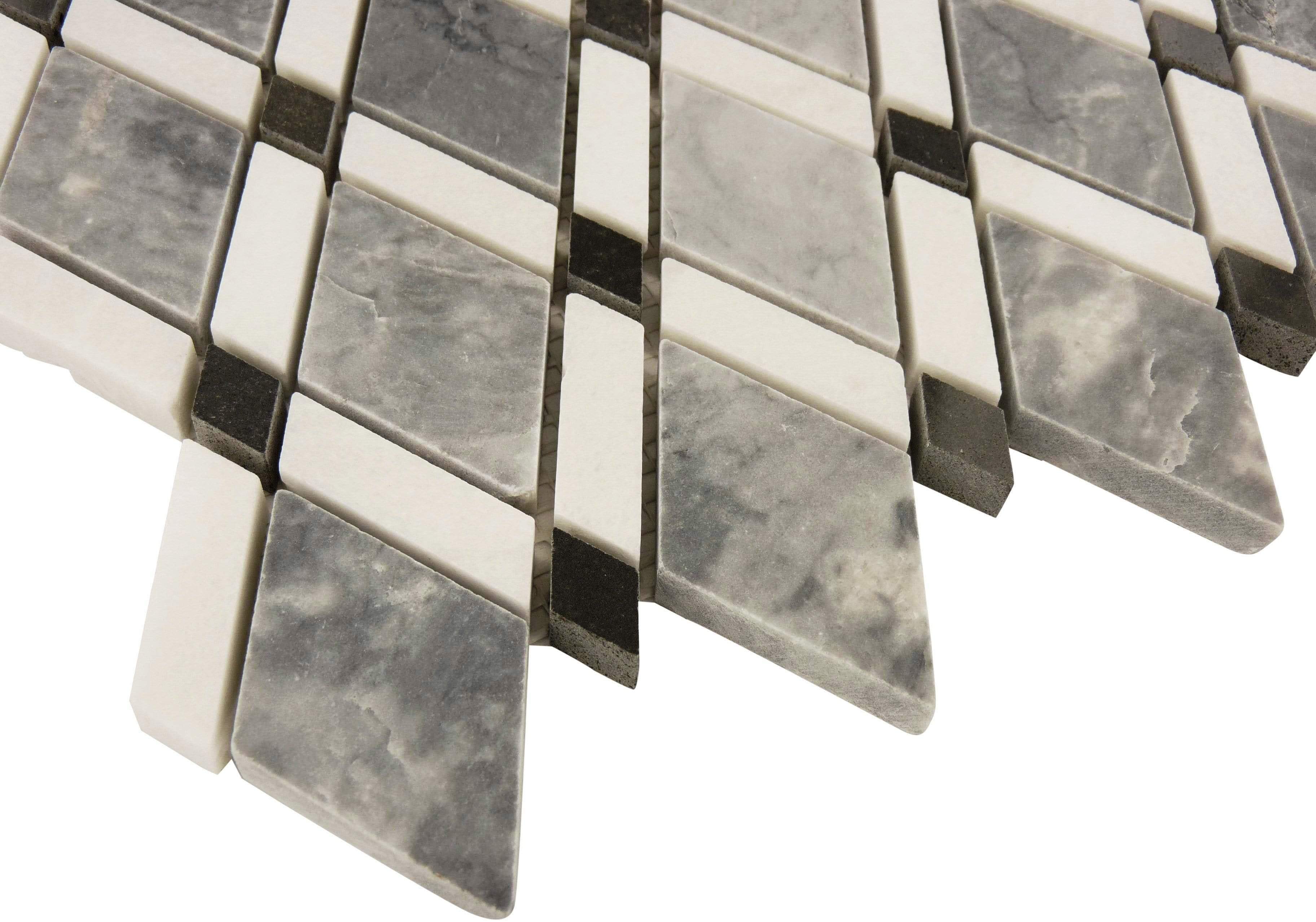 Mugworth Thassos White and Basalt Diamond Polished Stone Tile Euro Glass