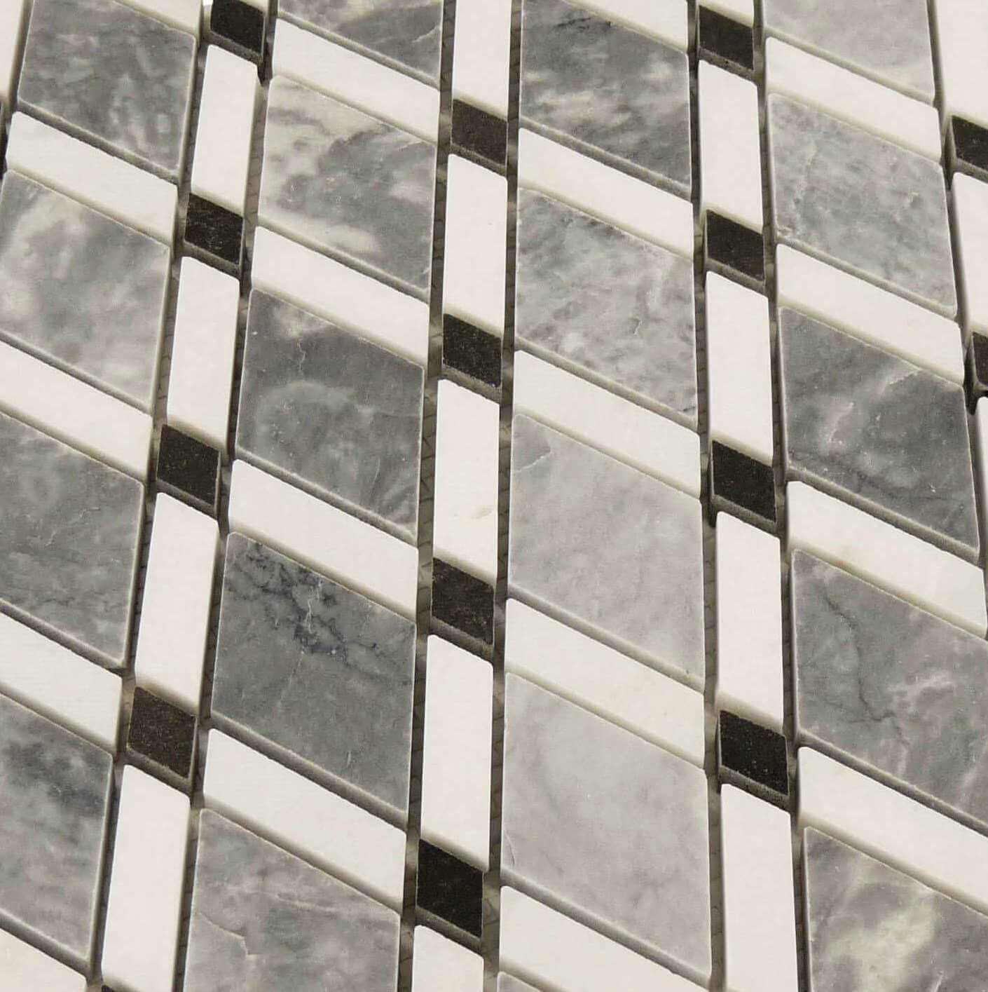 Mugworth Thassos White and Basalt Diamond Polished Stone Tile Euro Glass