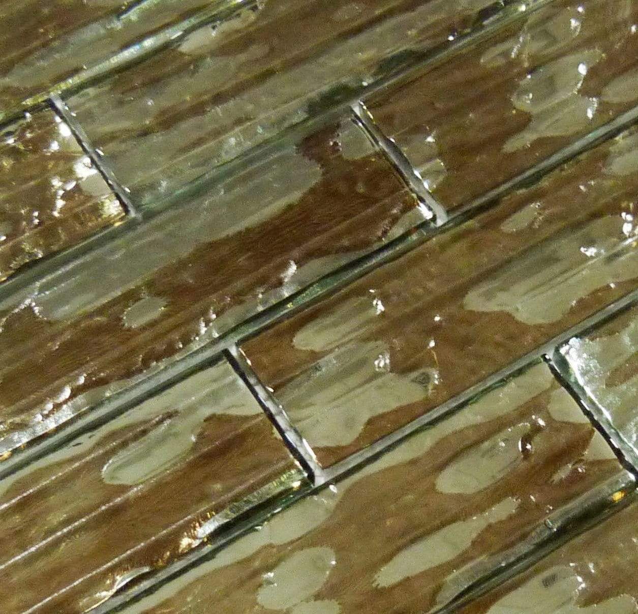 Droplettes Camo Rain Brown 2" x 6" Rippled Glossy Glass Tile Euro Glass