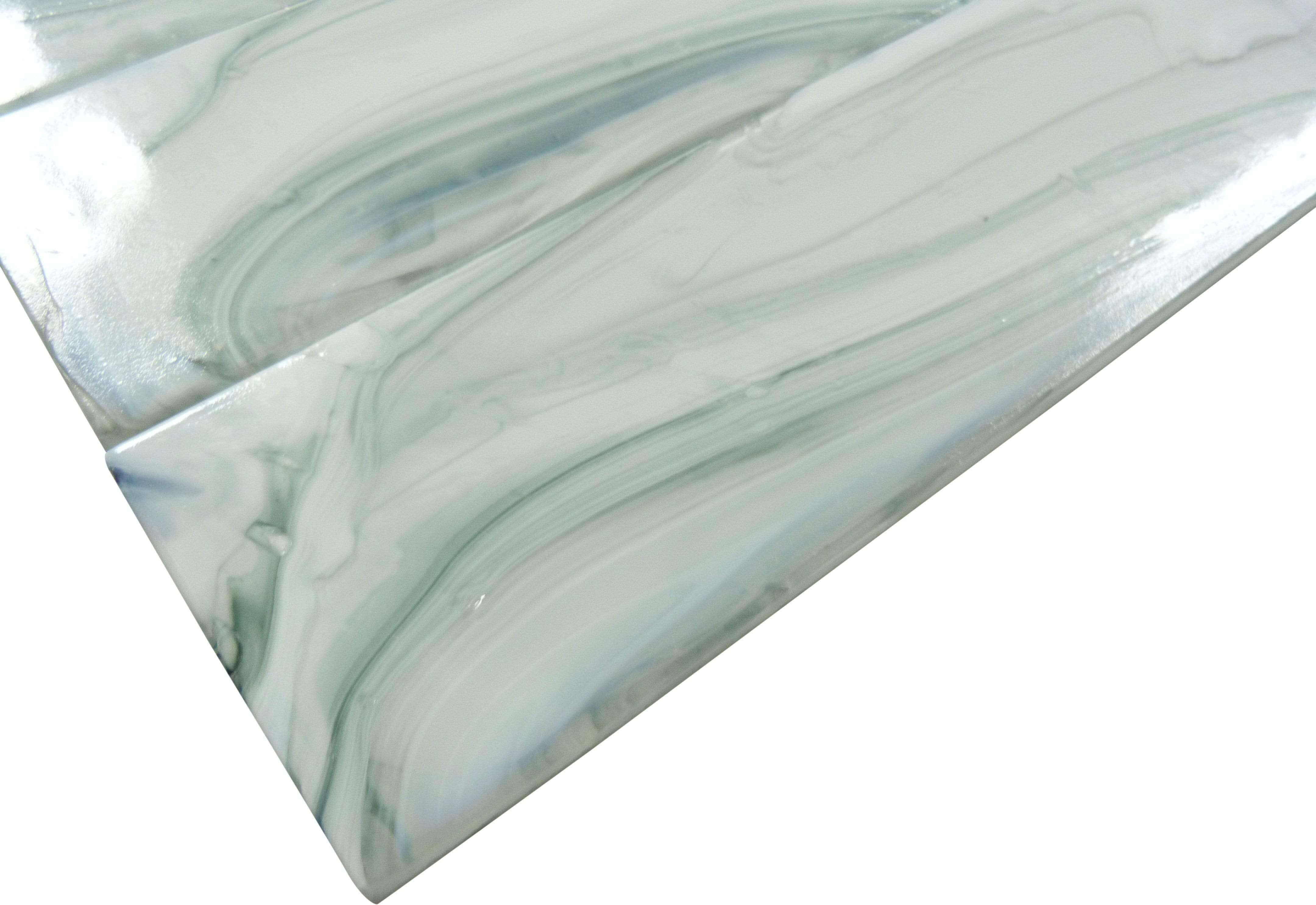 Elegant Swirl Deepsea Current Green 3" x 12" Glossy Glass Subway Pool Tile Euro Glass