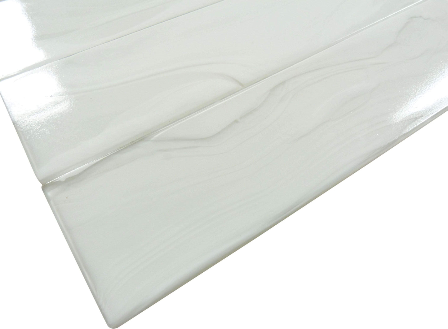 Elegant Swirl Porcelain Cloud White 3" x 12" Glossy Glass Subway Pool Tile Euro Glass