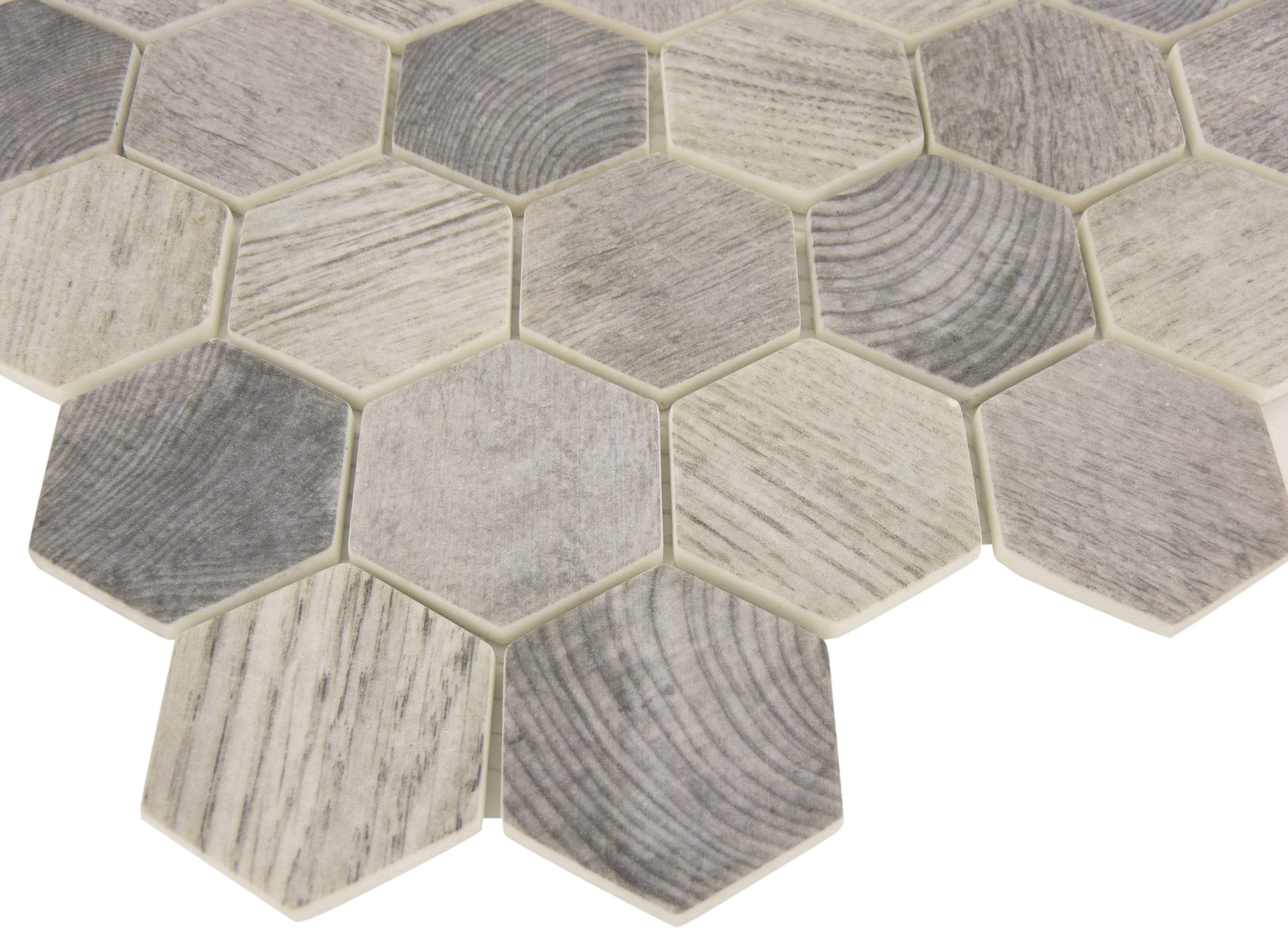 Evening Birch Grey Hexagon Recycled Matte Glass Tile Euro Glass