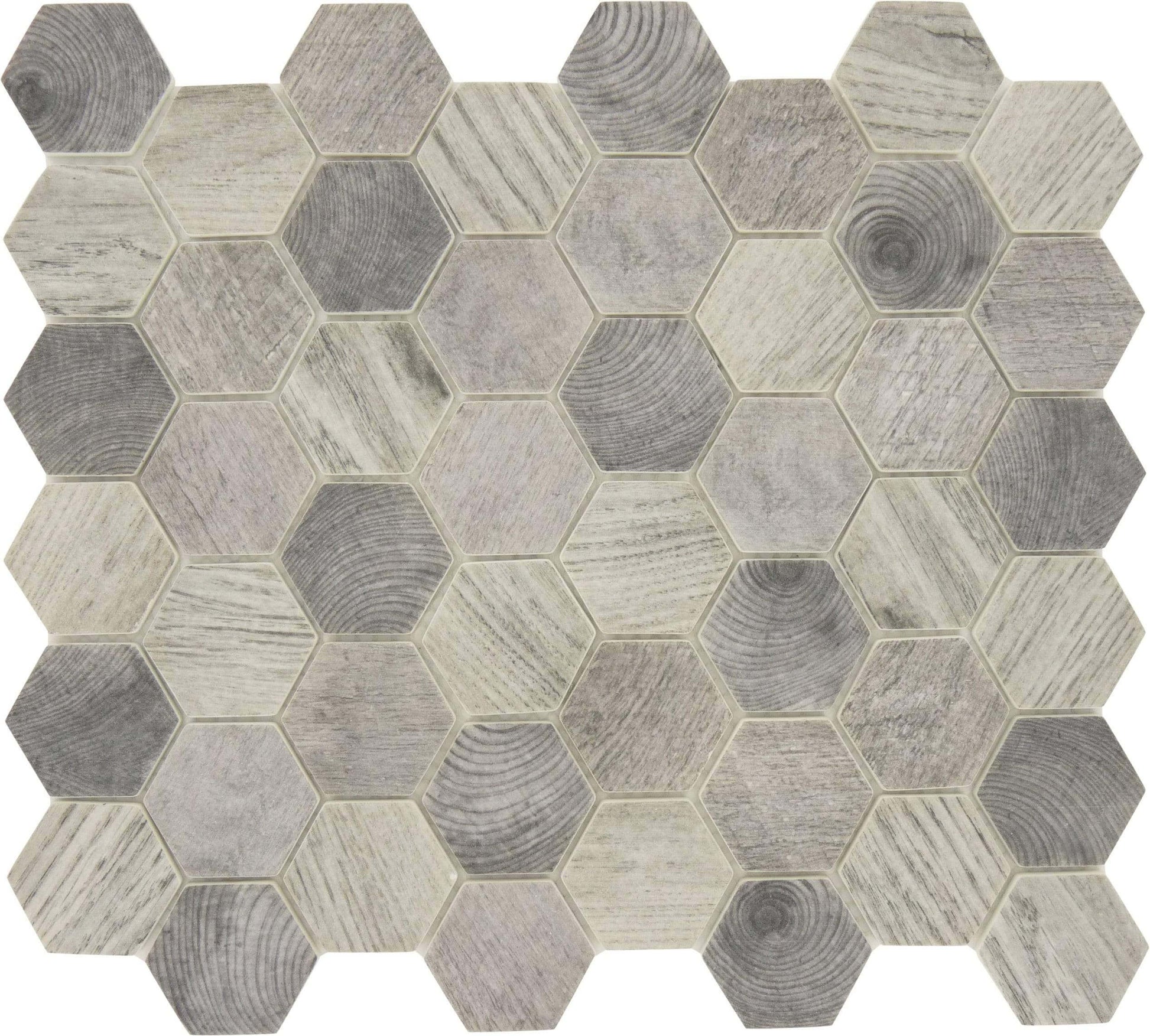 Evening Birch Grey Hexagon Recycled Matte Glass Tile Euro Glass