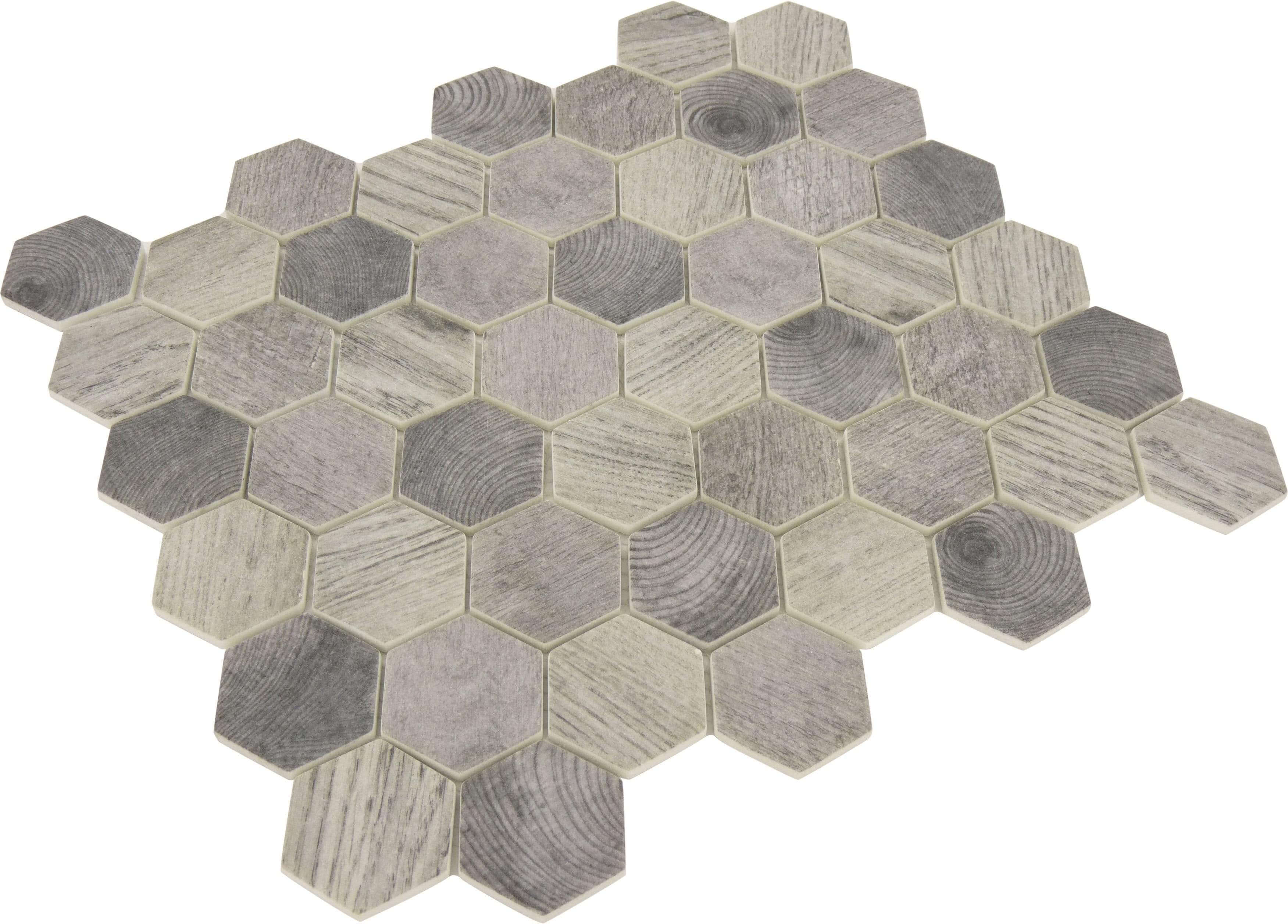 Evening Birch Grey Hexagon Recycled Matte Glass Tile Euro Glass