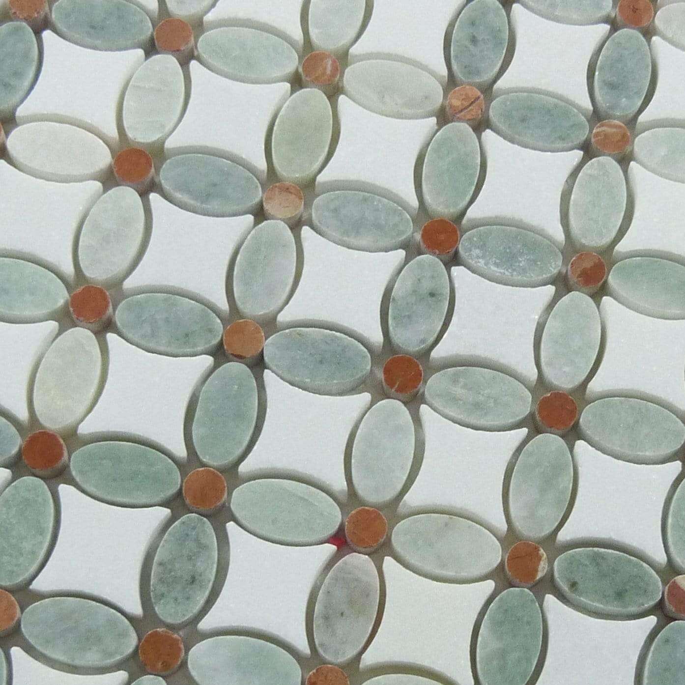 Ming Green & Thassos White Flower Polished Stone Tile Euro Glass