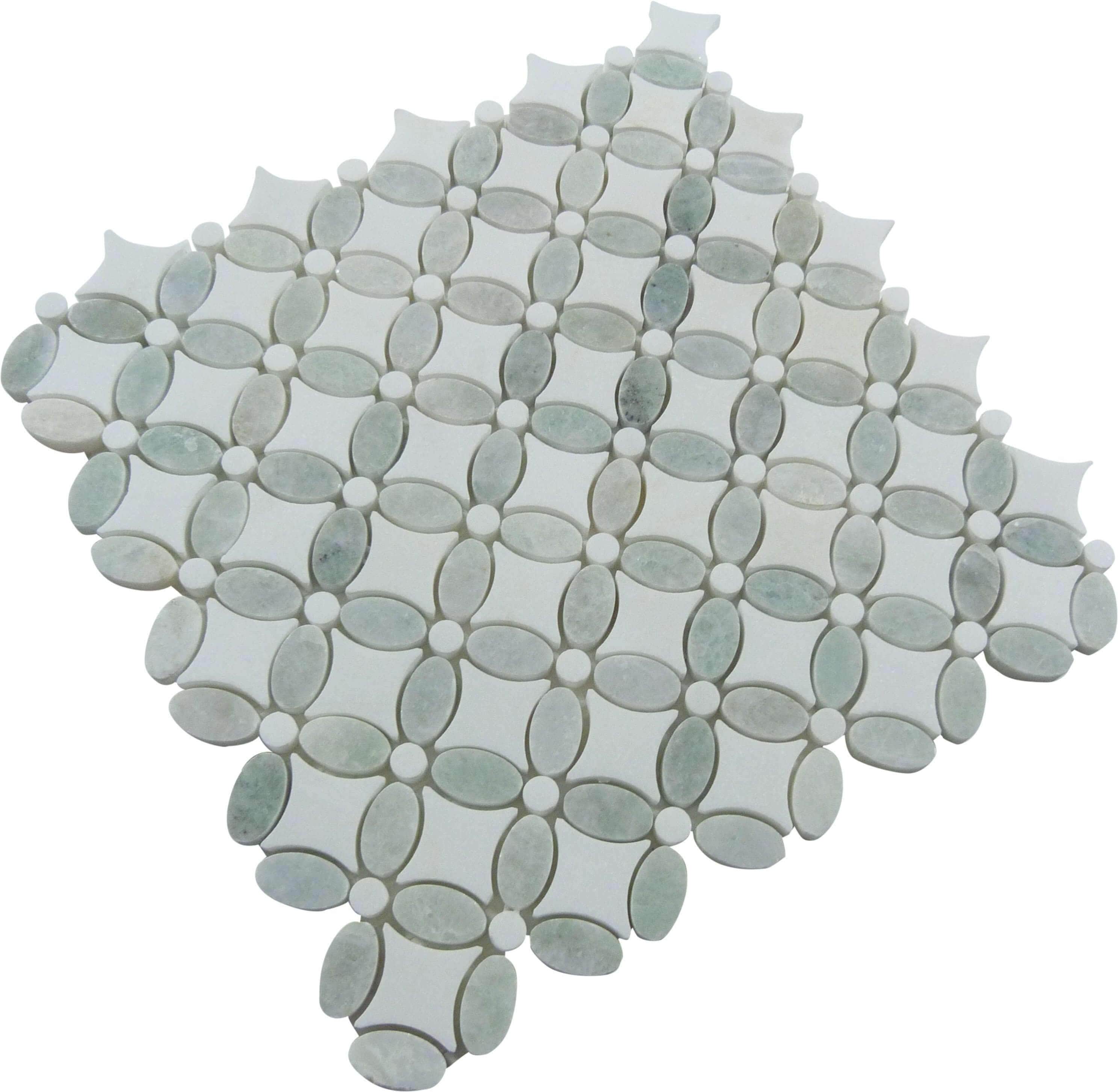 Ming Green & Thassos White Flower Stone Polished Tile Euro Glass