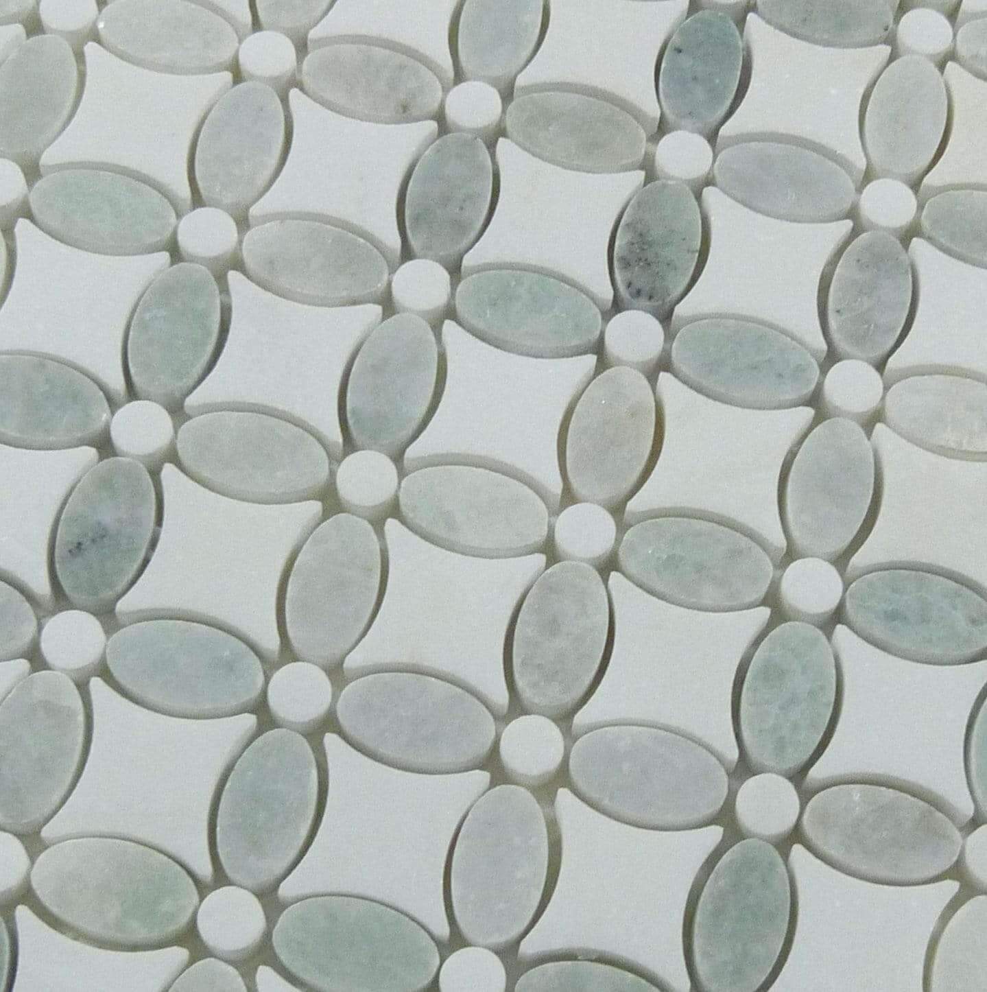 Ming Green & Thassos White Flower Stone Polished Tile Euro Glass