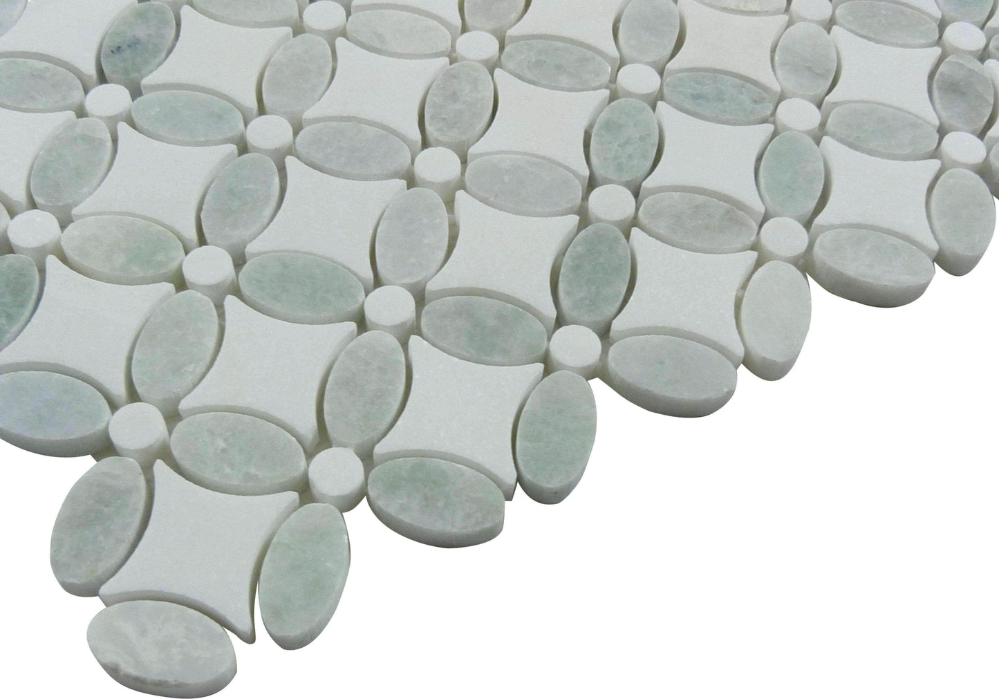 Ming Green & Thassos White Flower Stone Polished Tile Euro Glass