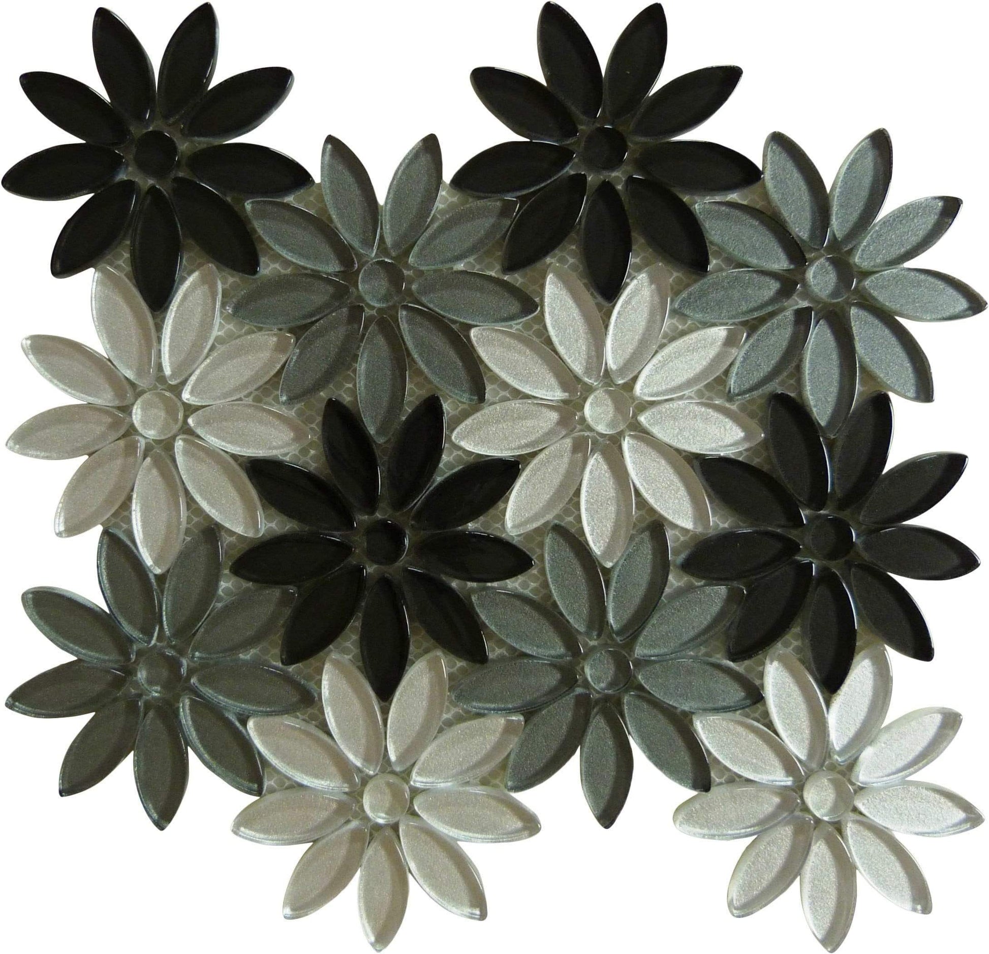 Floral Greys Glossy Glass Tile Euro Glass