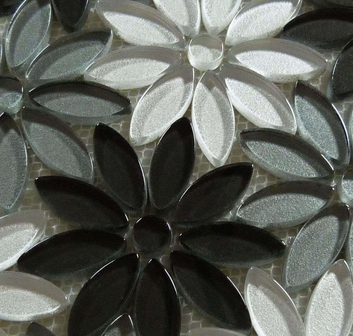 Floral Greys Glossy Glass Tile Euro Glass