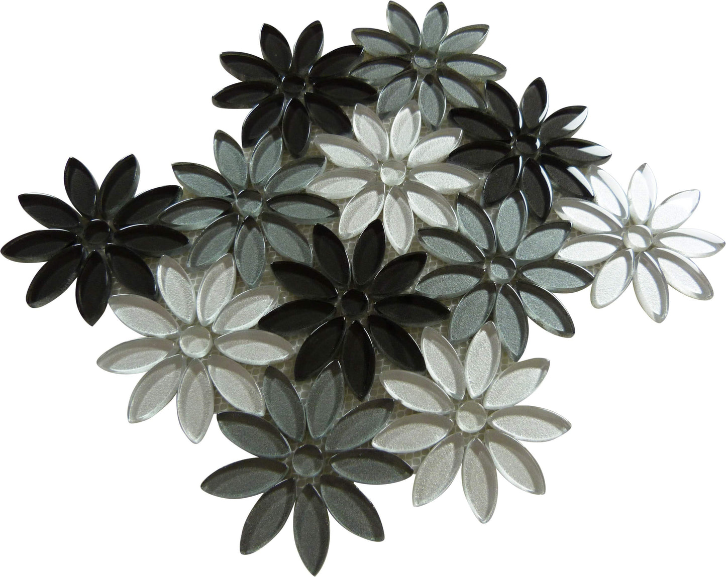 Floral Greys Glossy Glass Tile Euro Glass