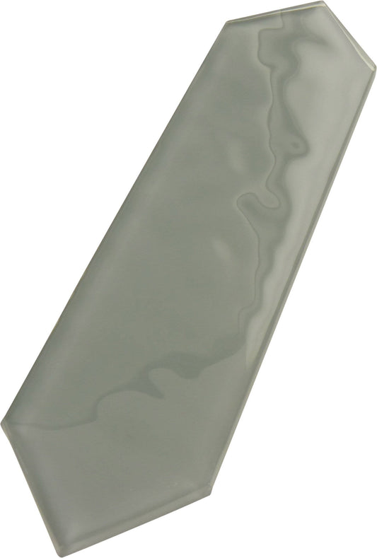 Gainsboro Grey 3" x 10" Elongated Hexagon Rippled Glossy Glass Tile Euro Glass