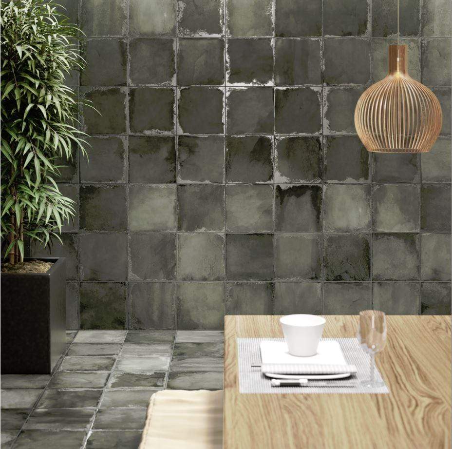 Geometric Calm Camouflage Green 8" x 8" Multi Finished Porcelain Tile Euro Glass