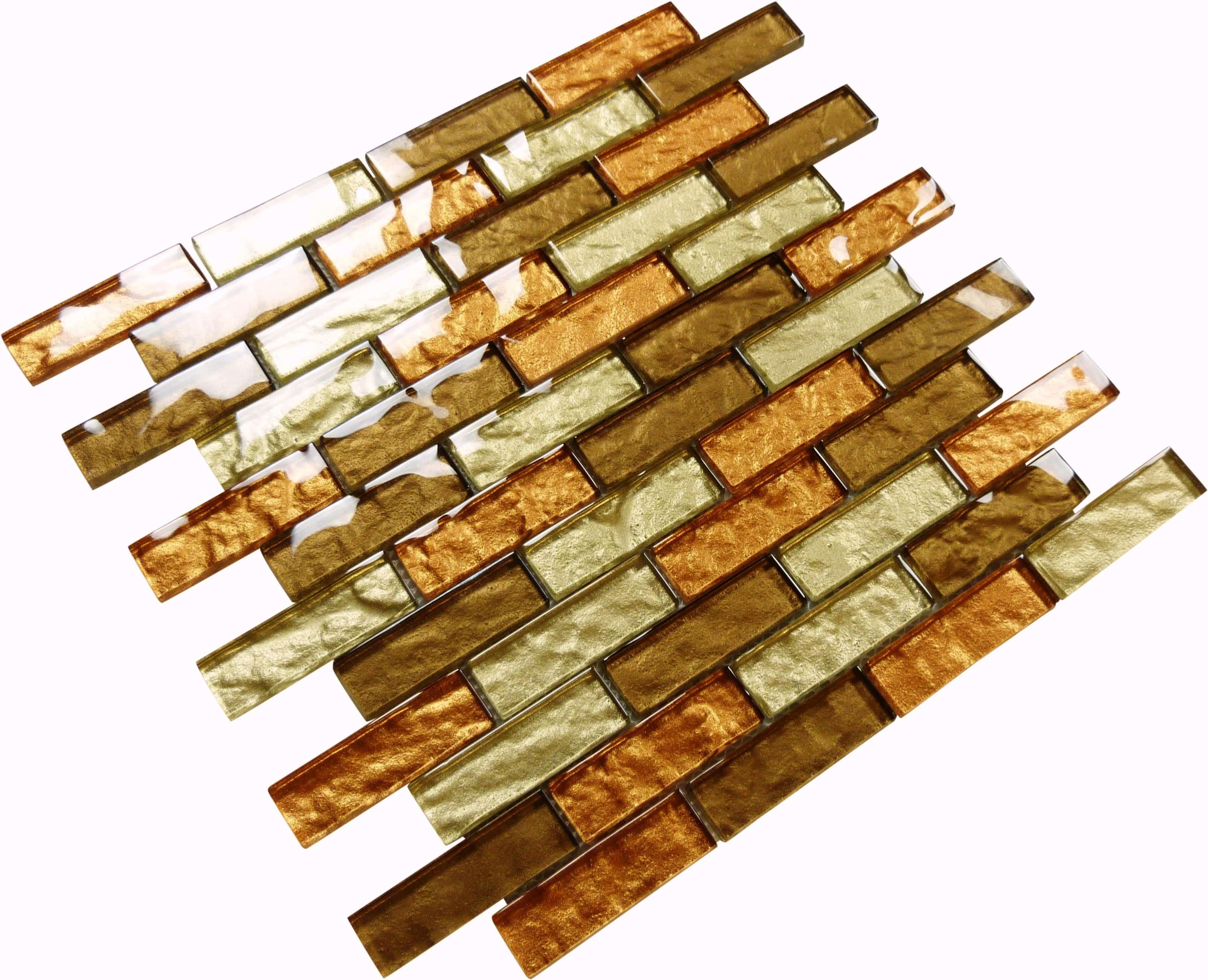 Impression Toffee Latte Gold 1'' x 3'' Glossy Glass Tile Euro Glass