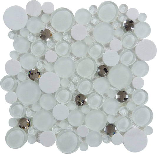 Soap Suds White Circles Glass and Stone Tile Euro Glass