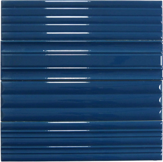 In Collection Lines Blue Decorative Mix 3" x 12" Glossy Ceramic Subway Tile Euro Glass