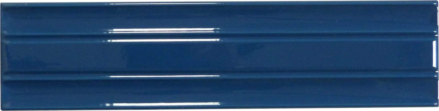 In Collection Lines Blue Decorative Mix 3" x 12" Glossy Ceramic Subway Tile Euro Glass