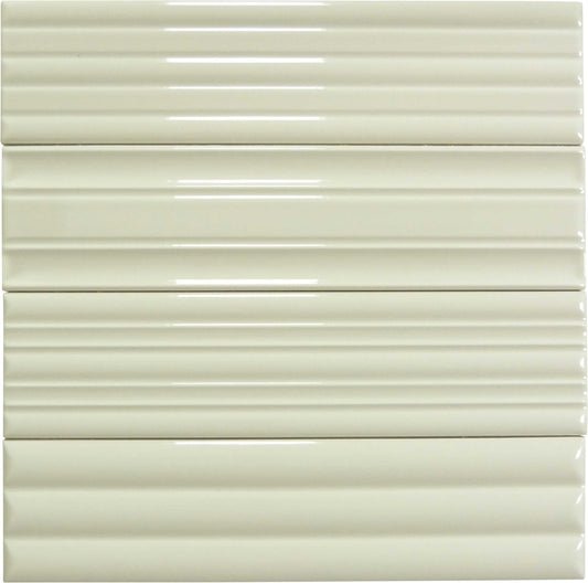 In Collection Lines Cream Decorative Mix 3" x 12" Glossy Ceramic Subway Tile Euro Glass