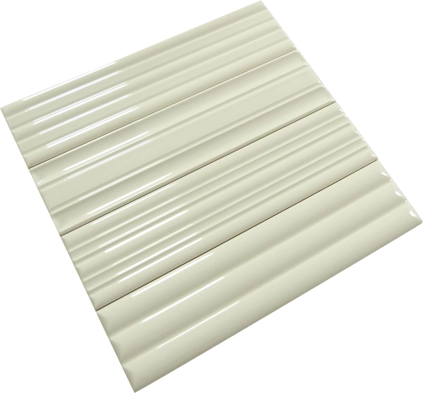 In Collection Lines Cream Decorative Mix 3" x 12" Glossy Ceramic Subway Tile Euro Glass