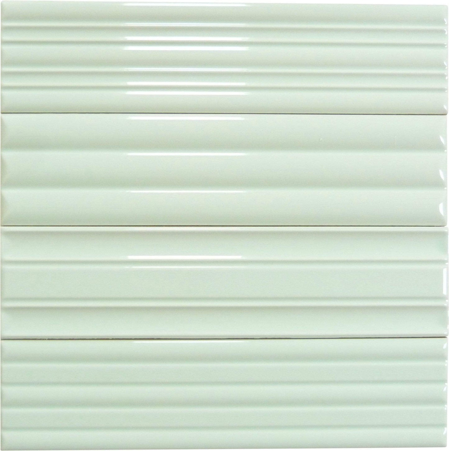 In Collection Lines Mint Green Decorative Mix 3" x 12" Glossy Ceramic Subway Tile Euro Glass