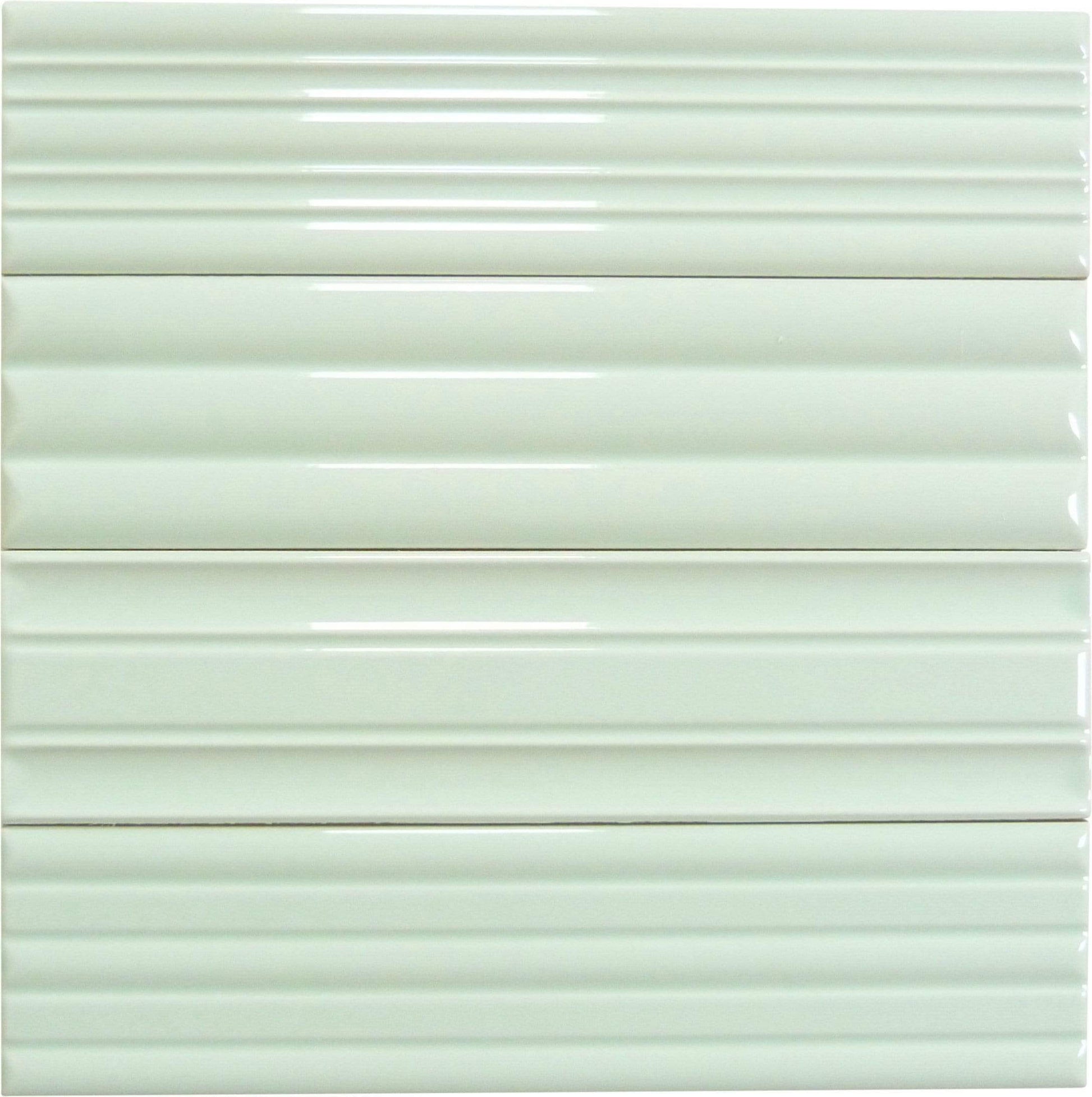 In Collection Lines Mint Green Decorative Mix 3" x 12" Glossy Ceramic Subway Tile Euro Glass