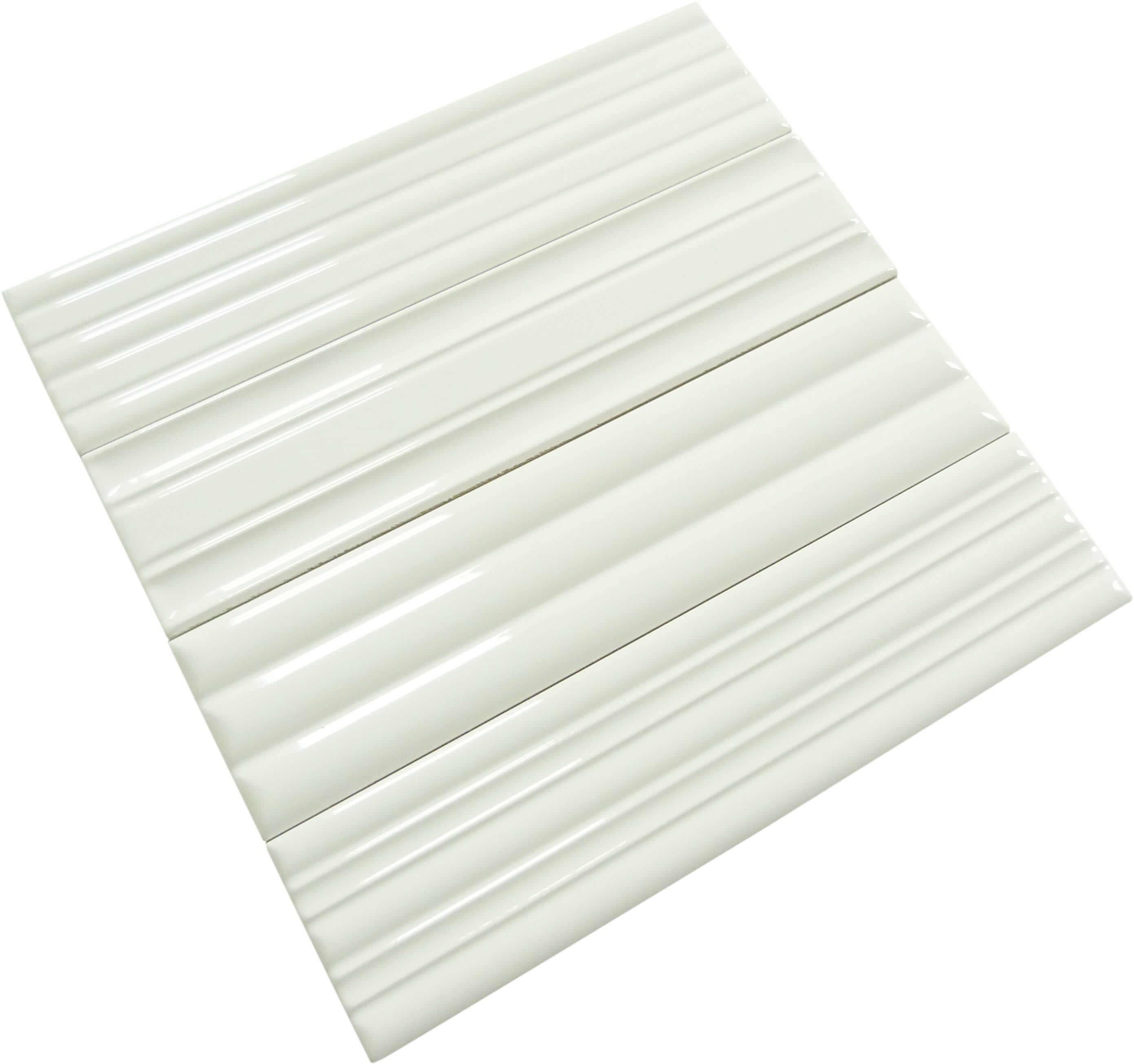 In Collection Lines White Decorative Mix 3" x 12" Glossy Ceramic Subway Tile Euro Glass