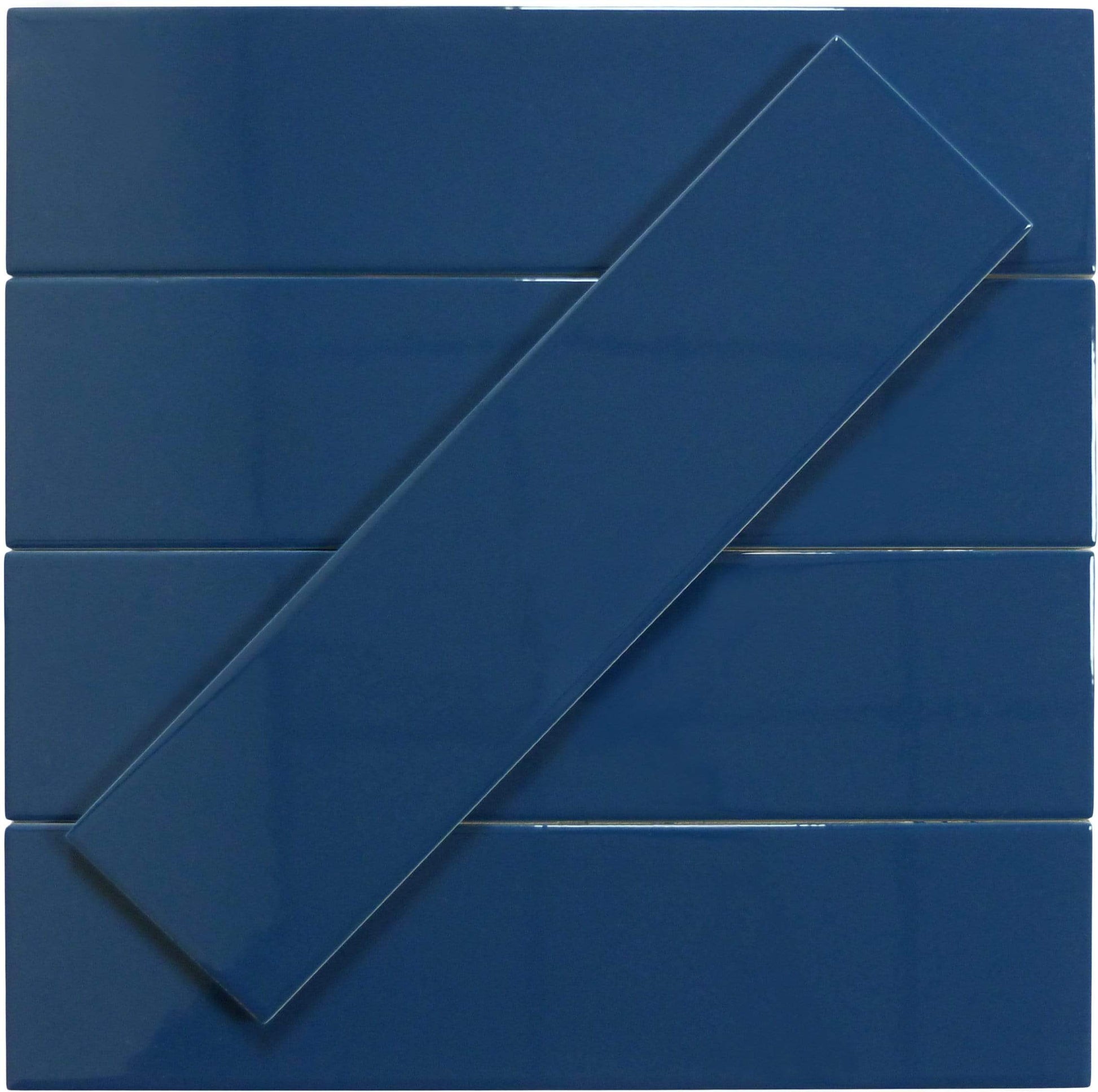 In Collection Plain Blue 3" x 12" Glossy Ceramic Subway Tile Euro Glass