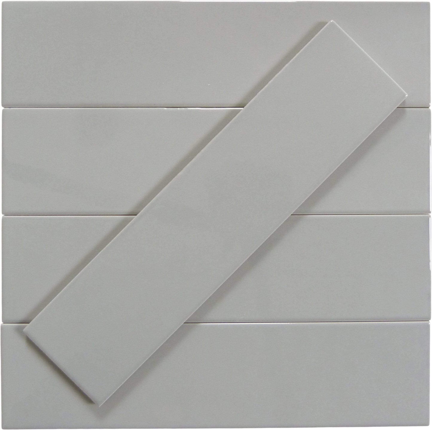 In Collection Plain Grey 3" x 12" Glossy Ceramic Subway Tile Euro Glass