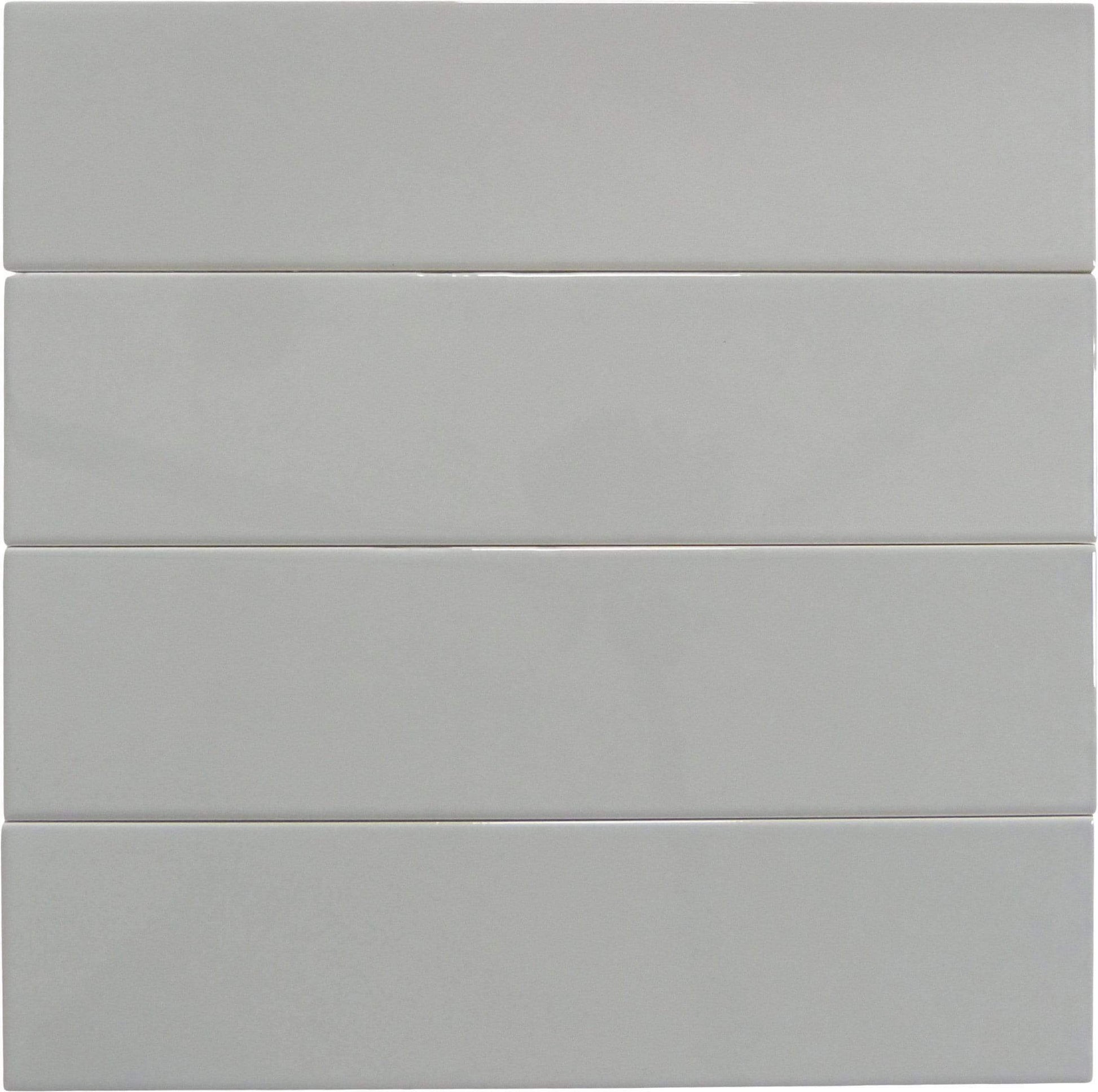 In Collection Plain Grey 3" x 12" Glossy Ceramic Subway Tile Euro Glass