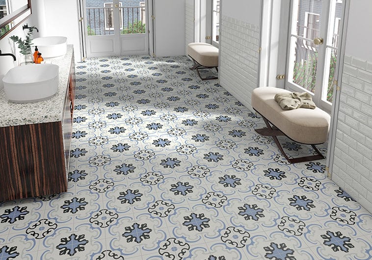 Florencial Graceful Tino Blue 8x8 Matte Porcelain Tile Euro Glass