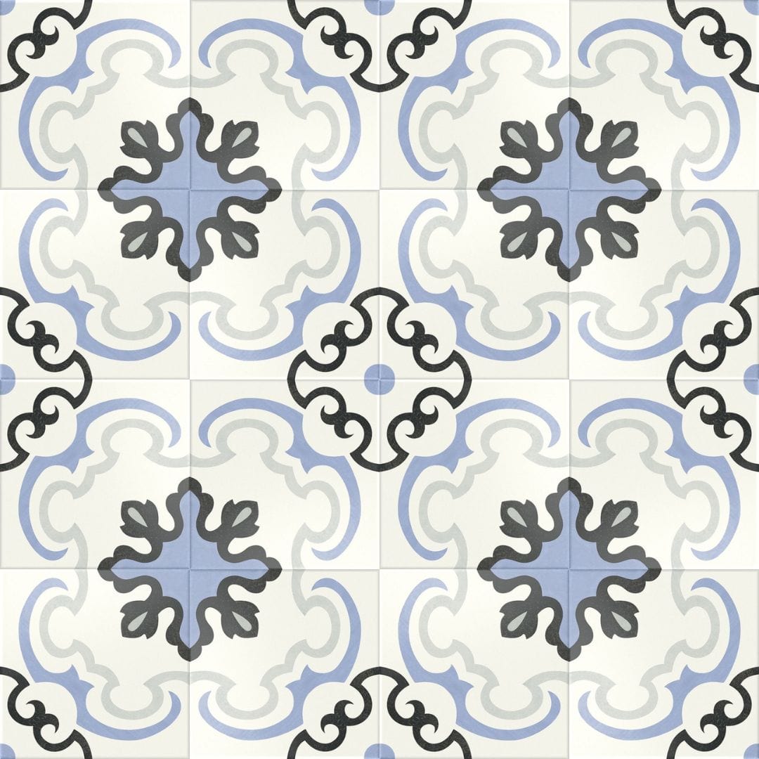 Florencial Graceful Tino Blue 8x8 Matte Porcelain Tile Euro Glass