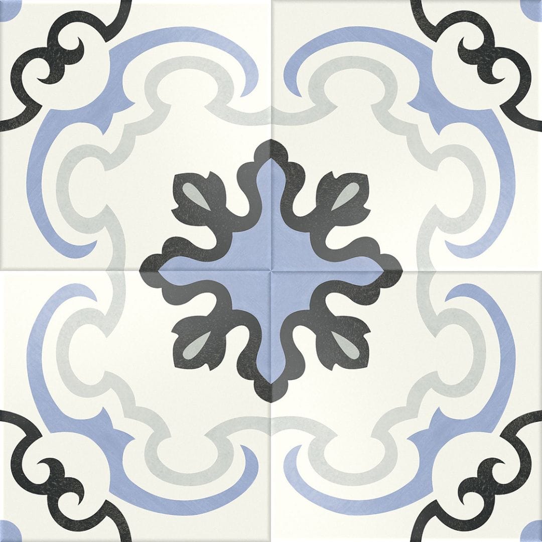 Florencial Graceful Tino Blue 8x8 Matte Porcelain Tile Euro Glass