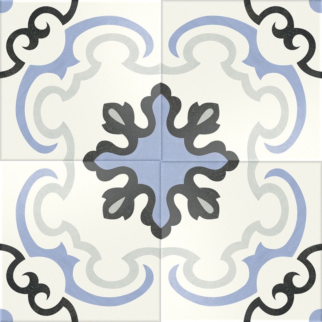 Florencial Graceful Tino Blue 8x8 Matte Porcelain Tile Euro Glass