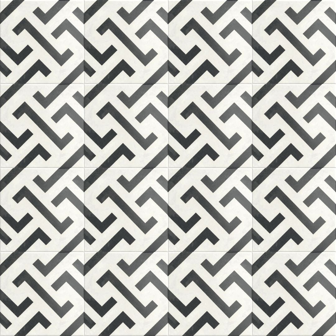 Florencial Torciano Maze Black 8x8 Matte Porcelain Tile Euro Glass