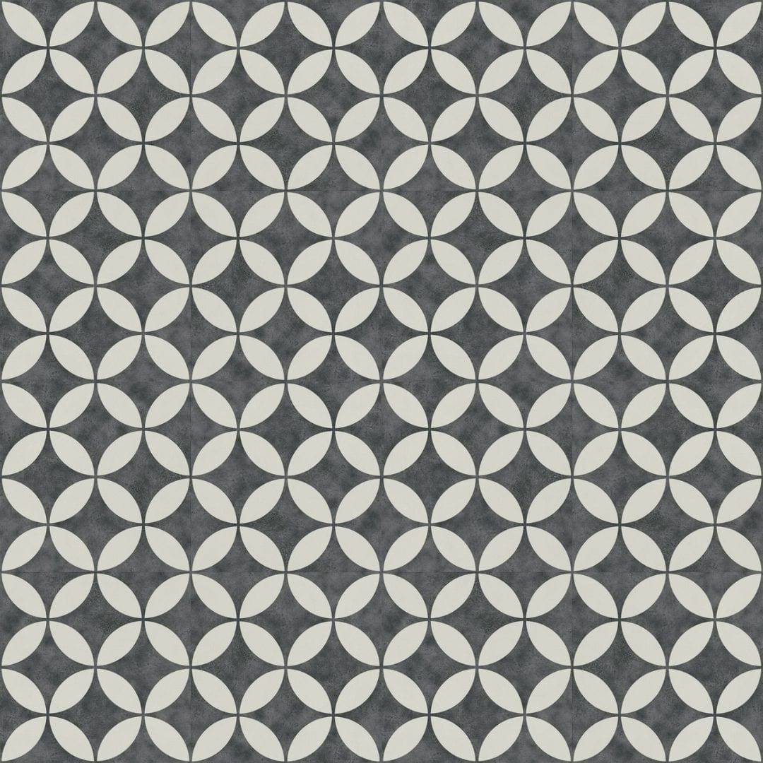 Vincenzia Royale Rondella Black 6x6 Matte Porcelain Tile Euro Glass