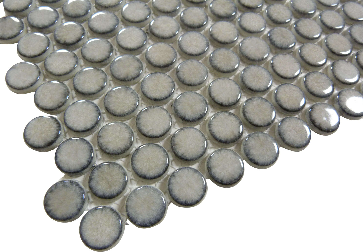 Greenwich Downtown Fervor Grey Penny Round Recycled Glossy Glass Pool Tile Euro Glass