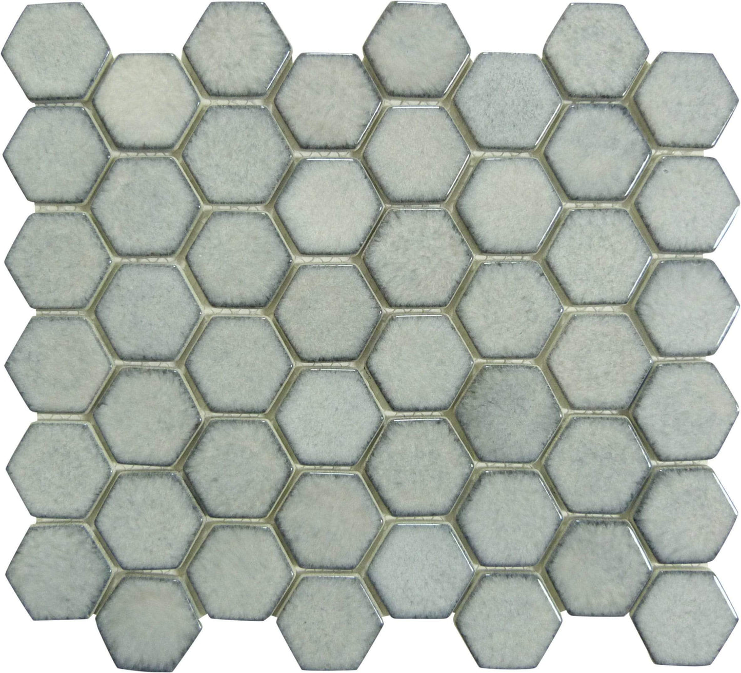 Greenwich Downtown Grey Fervor 2" Hexagon Recycled Gloss Glass Pool Tile Euro Glass