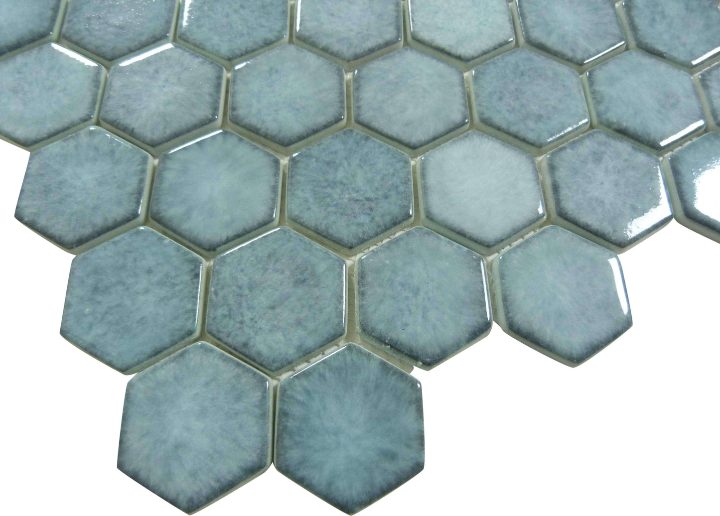 Greenwich Historic Grand Blue 2" Hexagon Recycled Gloss Glass Pool Tile Euro Glass