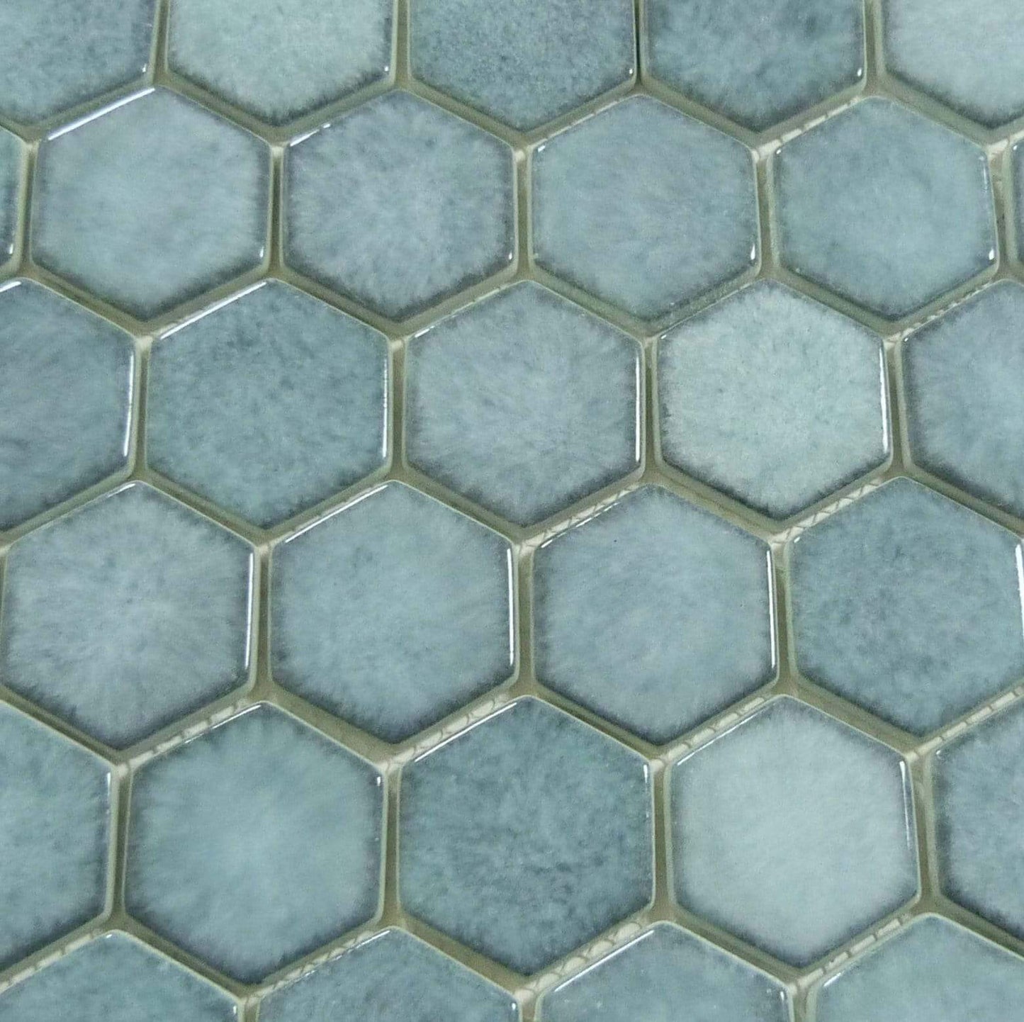 Greenwich Historic Grand Blue 2" Hexagon Recycled Gloss Glass Pool Tile Euro Glass