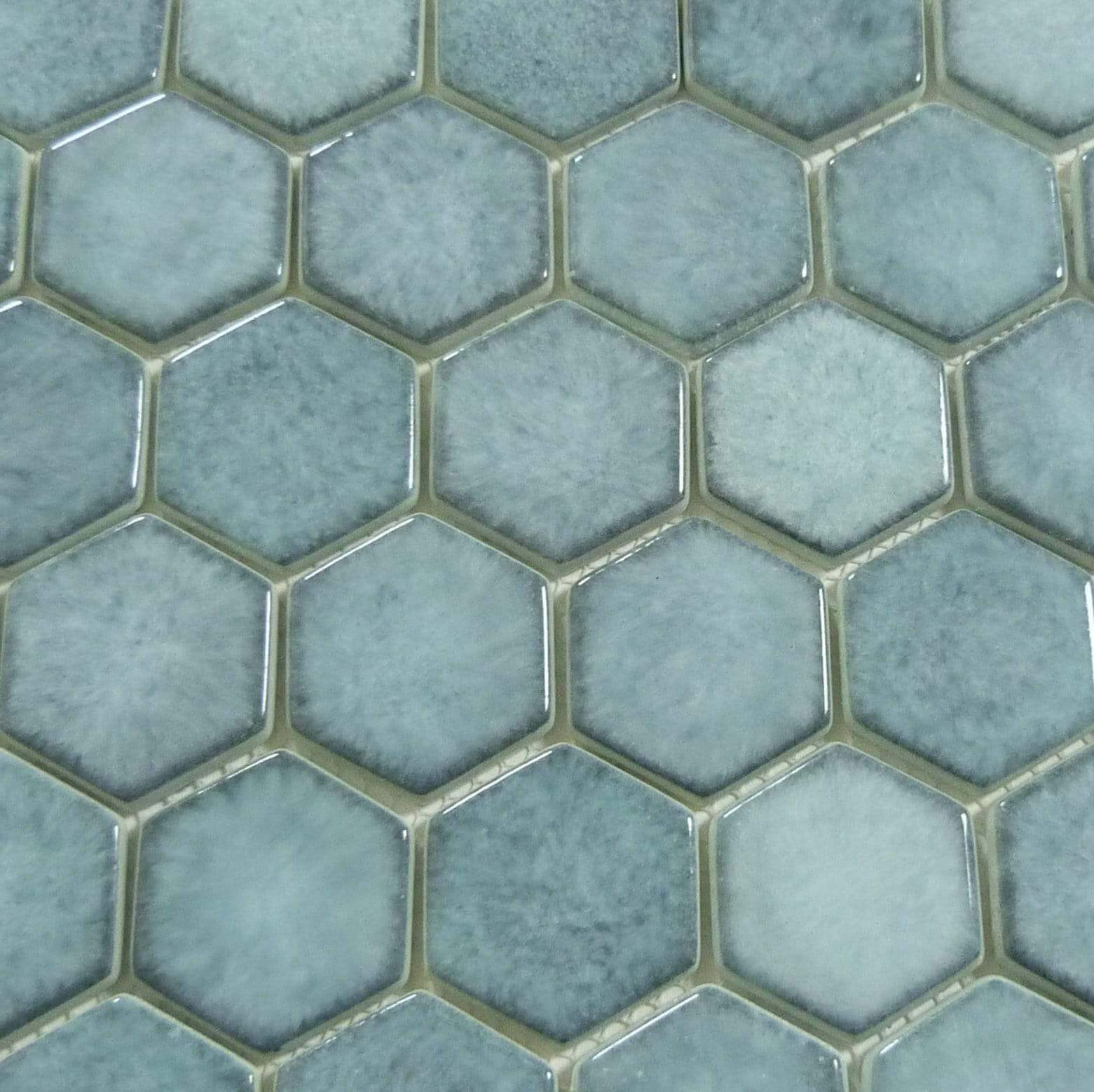 Greenwich Historic Grand Blue 2" Hexagon Recycled Gloss Glass Pool Tile Euro Glass