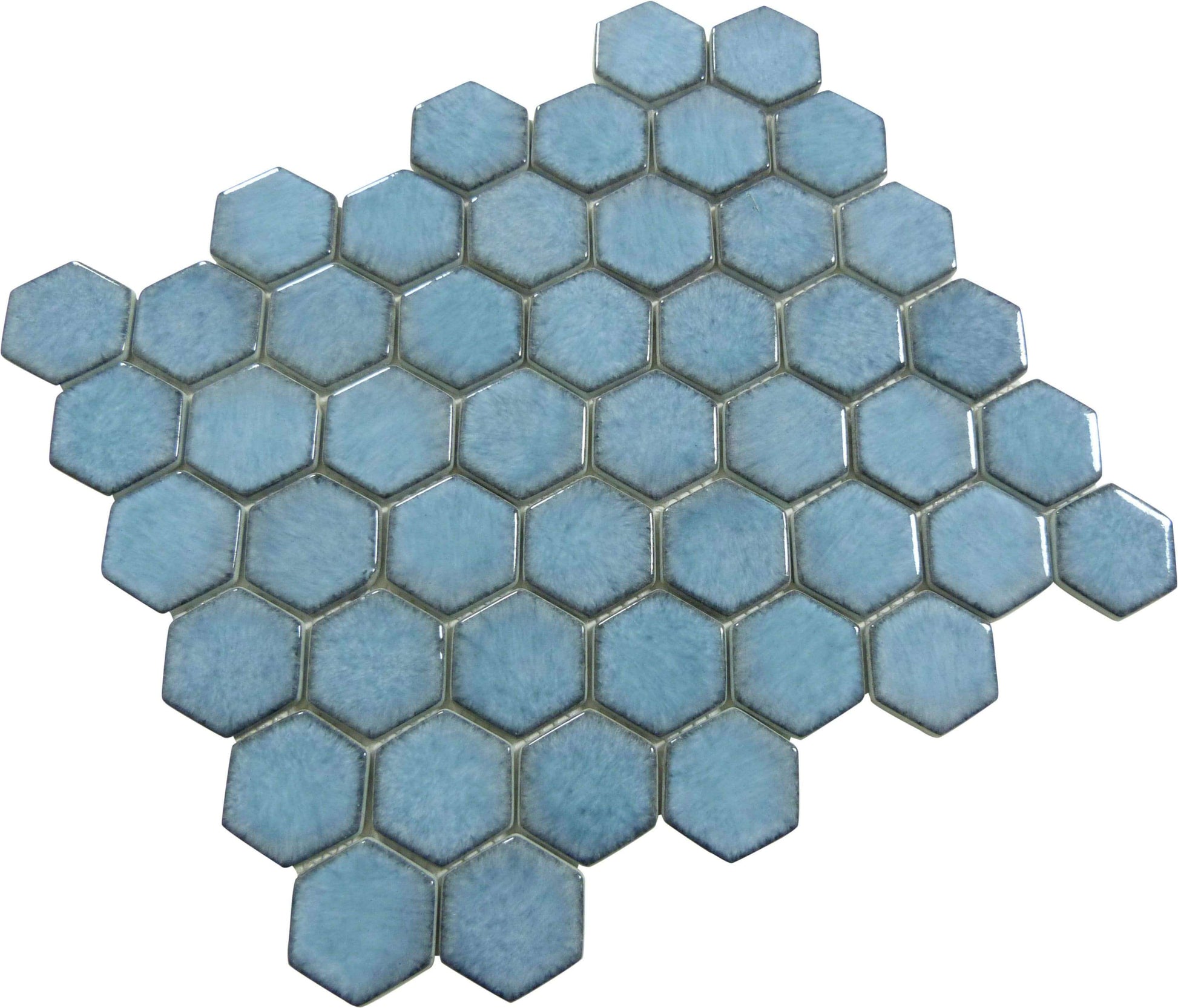 Greenwich Lafayette Blue 2" Hexagon Recycled Gloss Glass Pool Tile Euro Glass