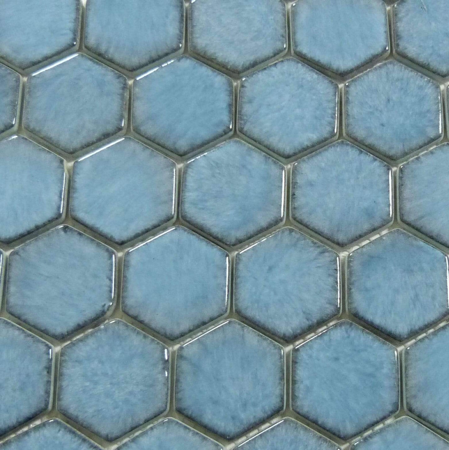 Greenwich Lafayette Blue 2" Hexagon Recycled Gloss Glass Pool Tile Euro Glass