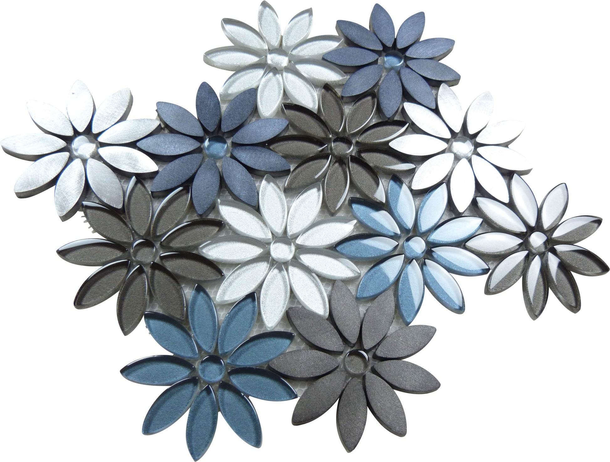 Hydrangea Thicket Grey Brushed Metal & Glass Tile Euro Glass