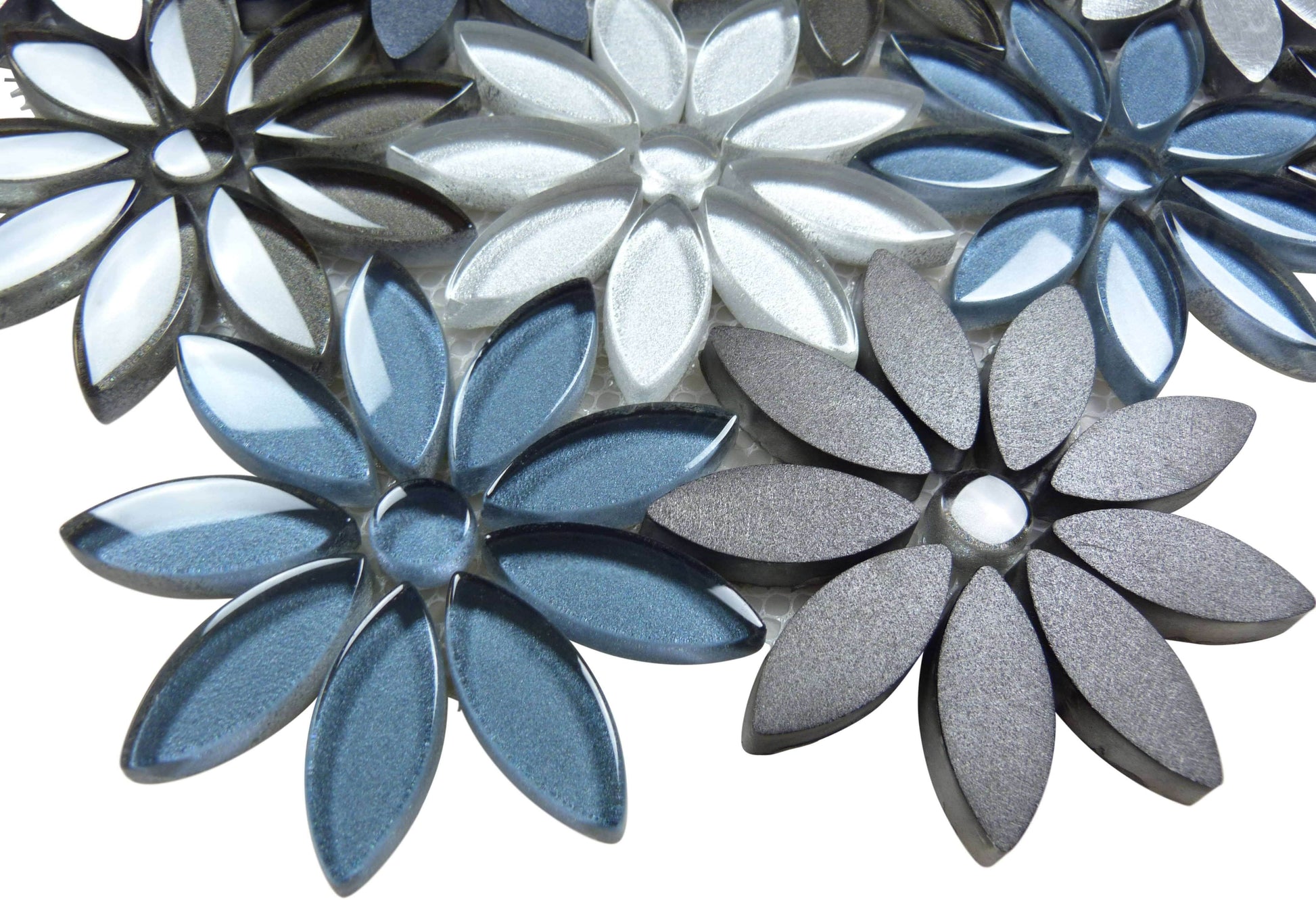 Hydrangea Thicket Grey Brushed Metal & Glass Tile Euro Glass